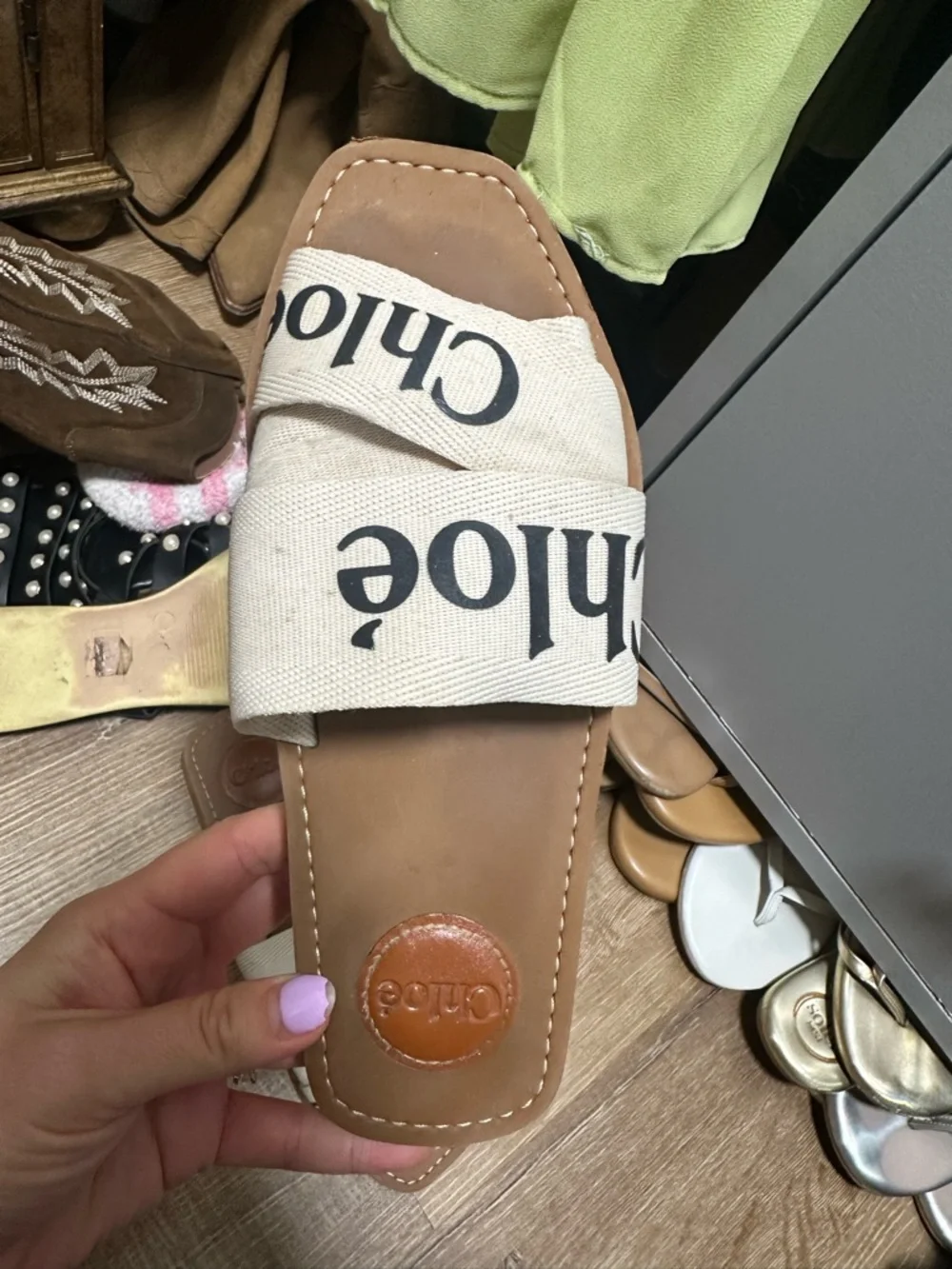 Chloe Logo Canvas Slide Sandal woody - Picture 3 of 7